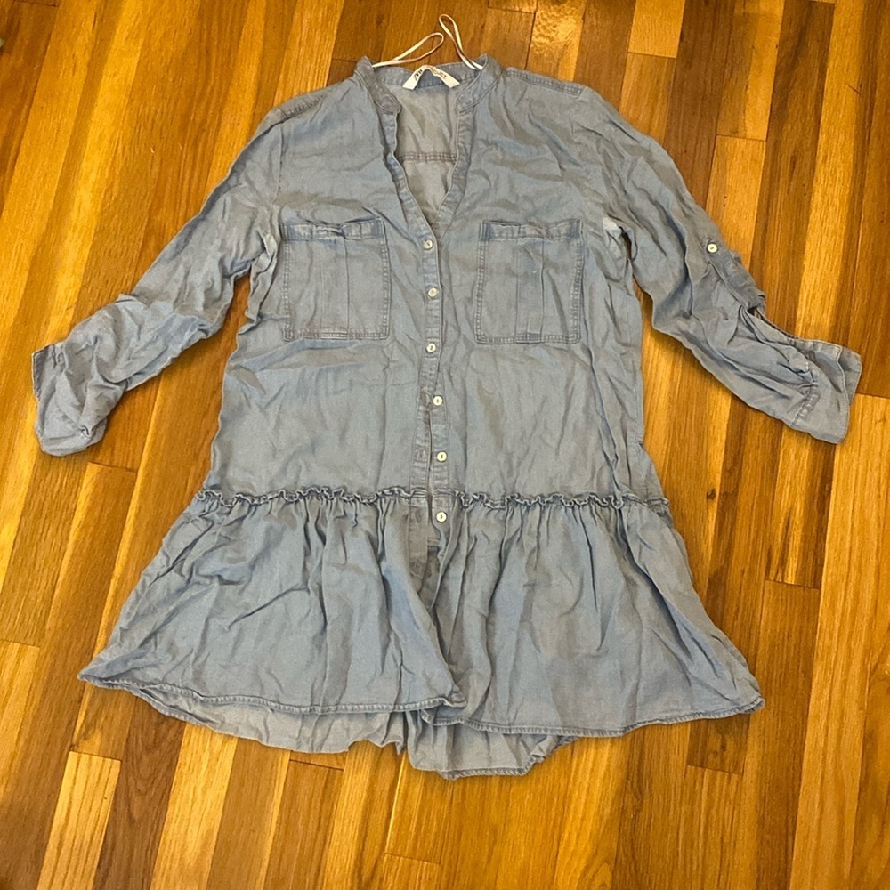 Zara Women’s Blue Denim Button Down Dress Size M